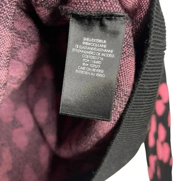 Alice + Olivia Crew Neck Chia Leopard Print Pink/Black Wool Sweater Size Large - Picture 9 of 10